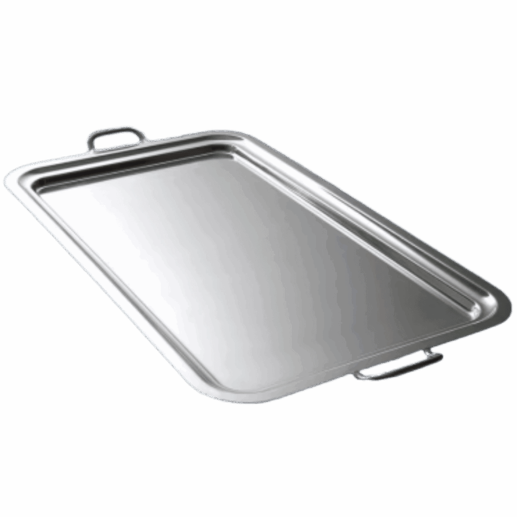 noleggio vassoio rettangolare in acciaio inox con manici 48x36 cm 2