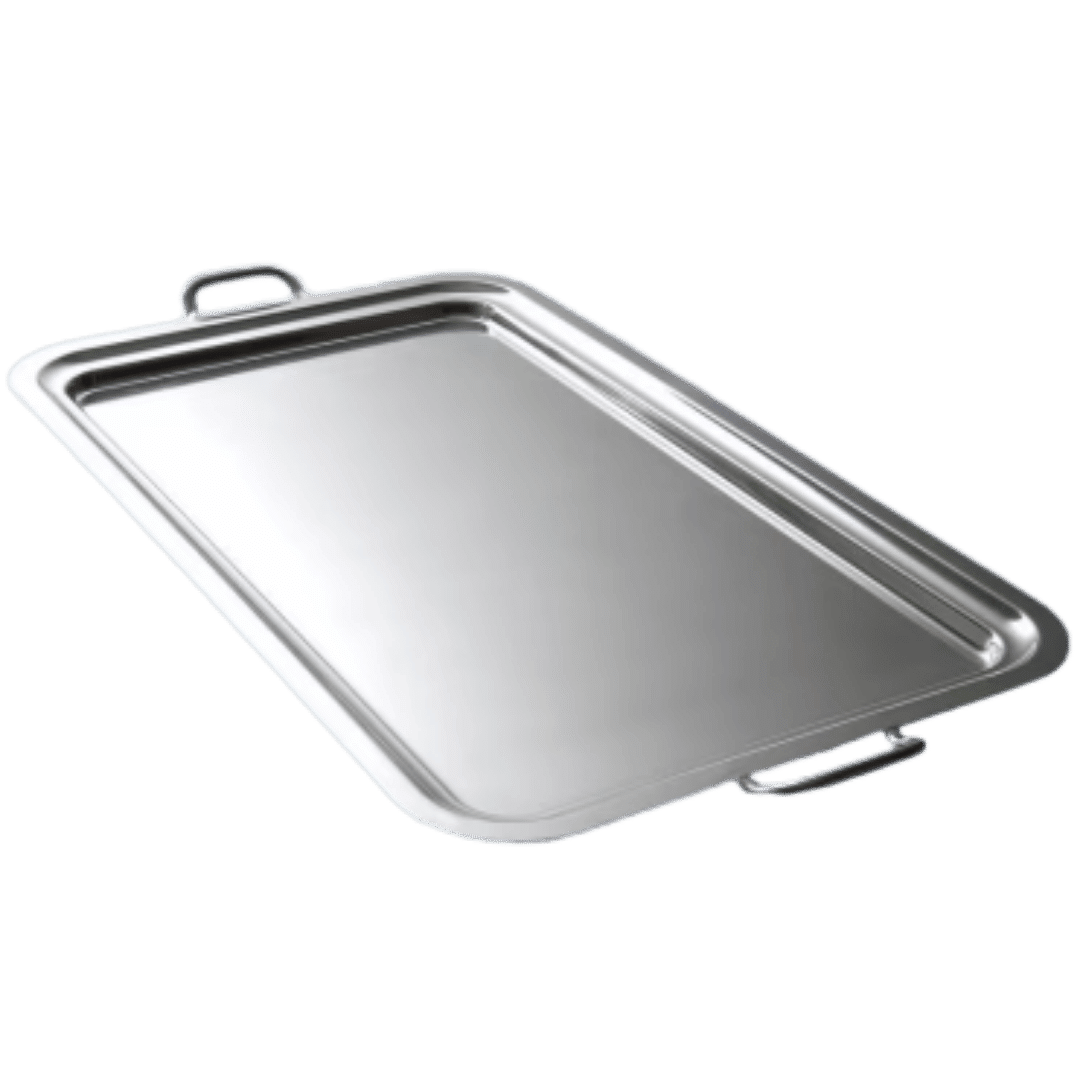noleggio vassoio rettangolare in acciaio inox con manici 48x36 cm 2